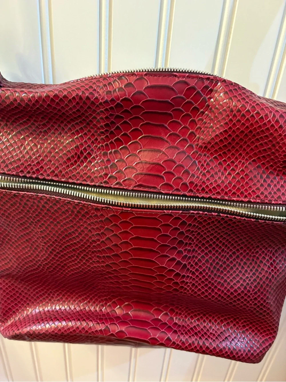 Gianni Conti Red Leather Snake-Embossed Italian Adjustable Backpack/Crossbody